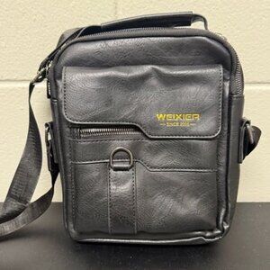 WIEXIER Crossbody Bag Men's Shoulder Bag Black Retro Faux Leather 9x11 Vertical